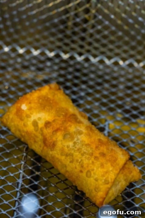 Fried Apple Pie Egg Roll in fryer basket.