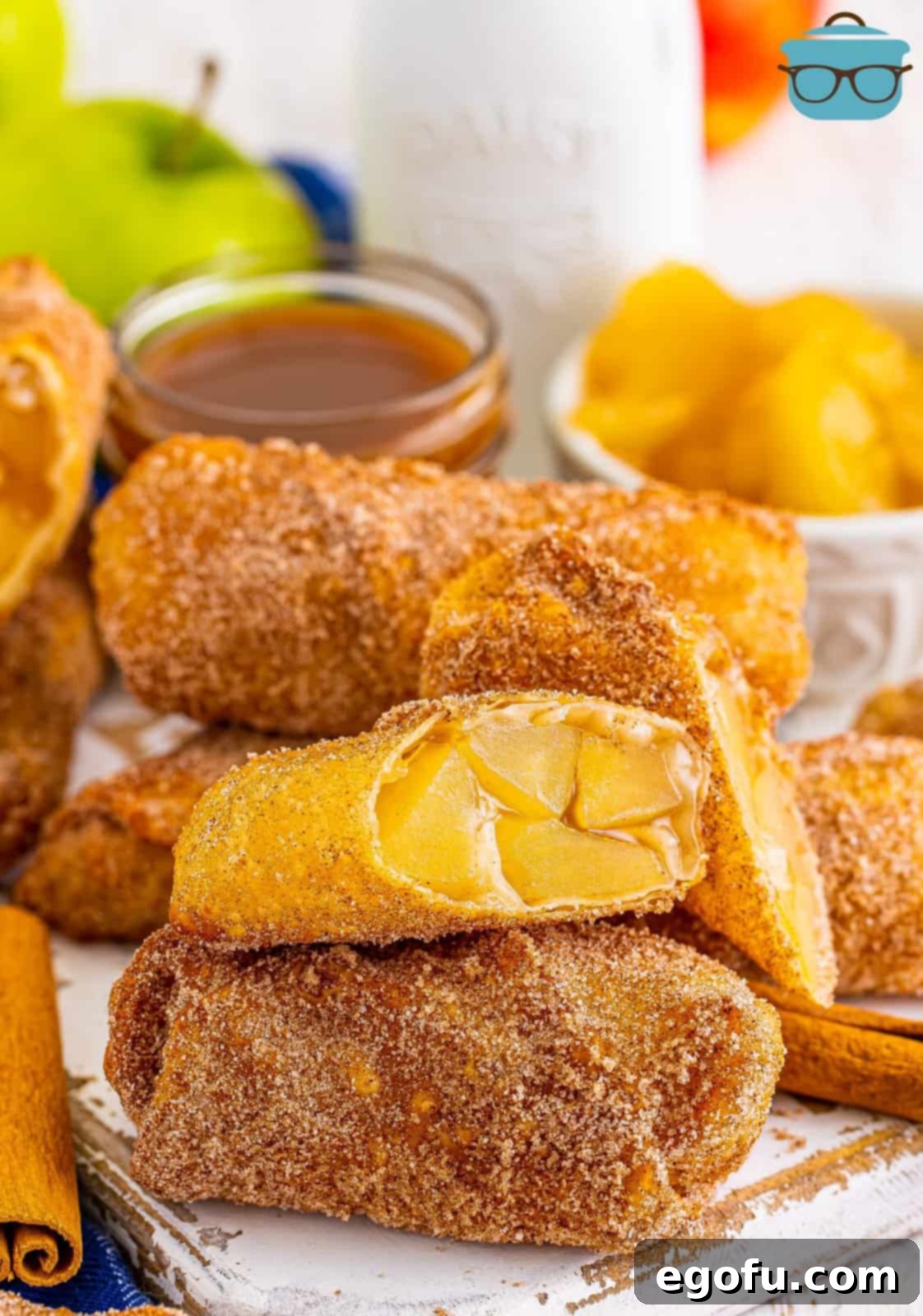 A stack of homemade Apple Pie Egg Rolls.