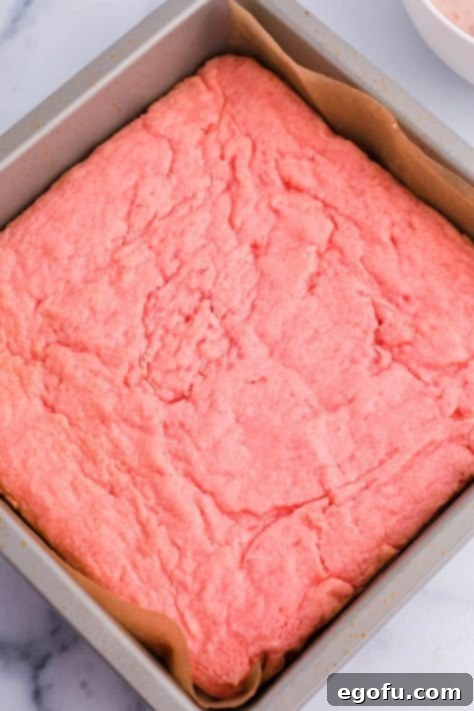 Strawberry Swirl Brownie Bliss 13 Baked strawberry brownies in a pan.