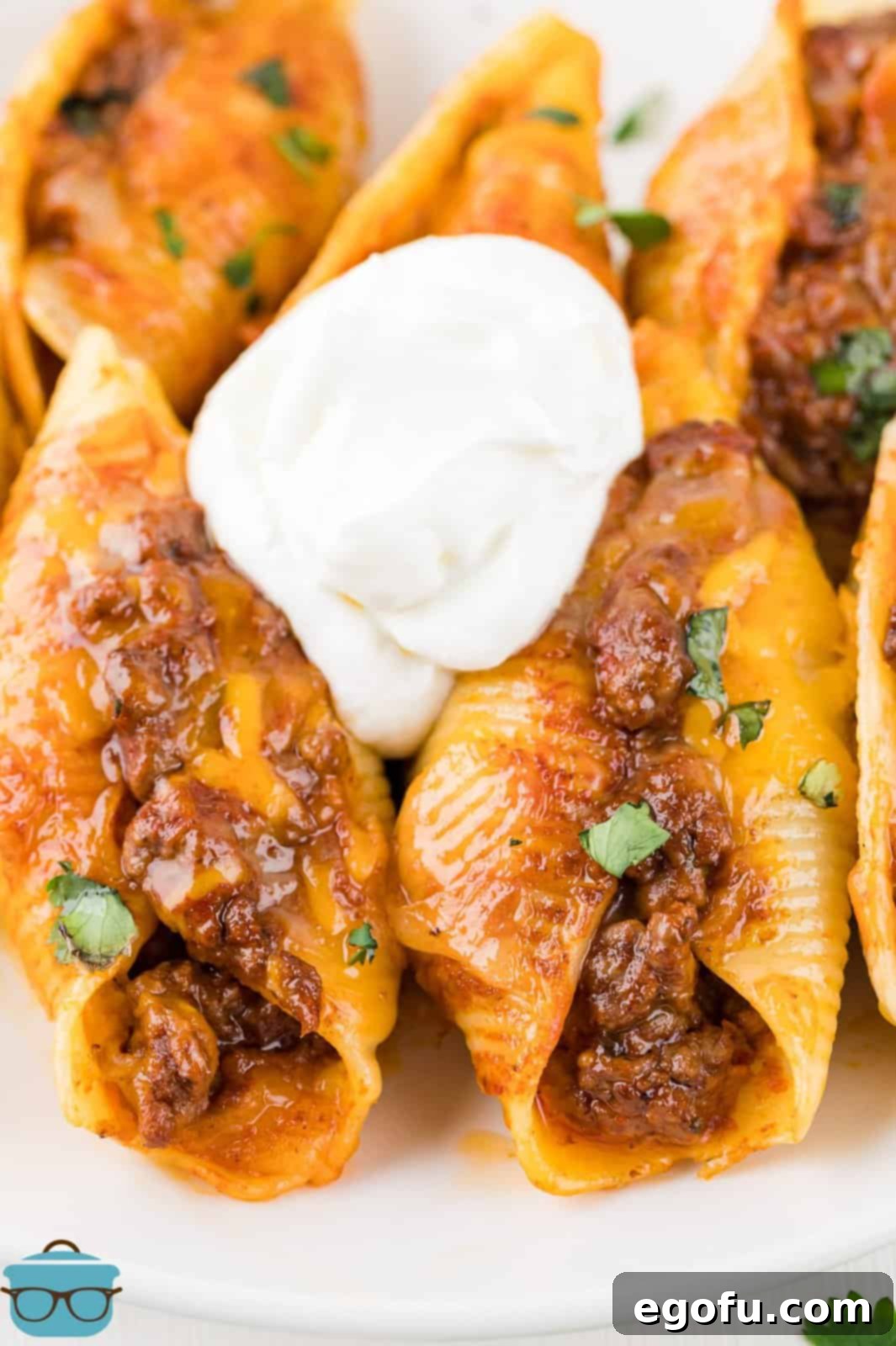 A delightful serving of Taco Stuffed Shells, perfectly baked and ready to be enjoyed, showcasing their inviting texture.