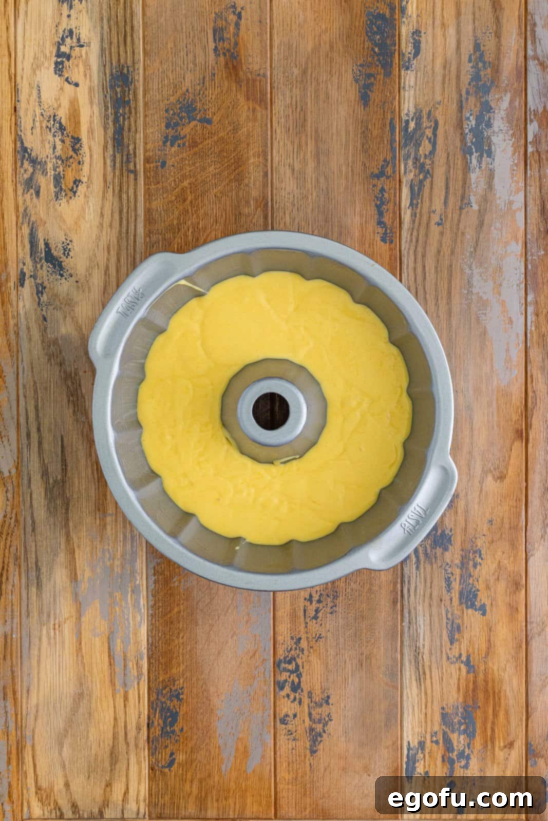 Half of the Sock it to me cake mix in a bundt pan. 