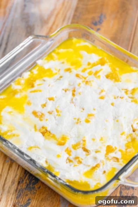 Sun-Kissed Peach Butter Swim Biscuits 20 Melted butter with biscuit dough in a baking dish.