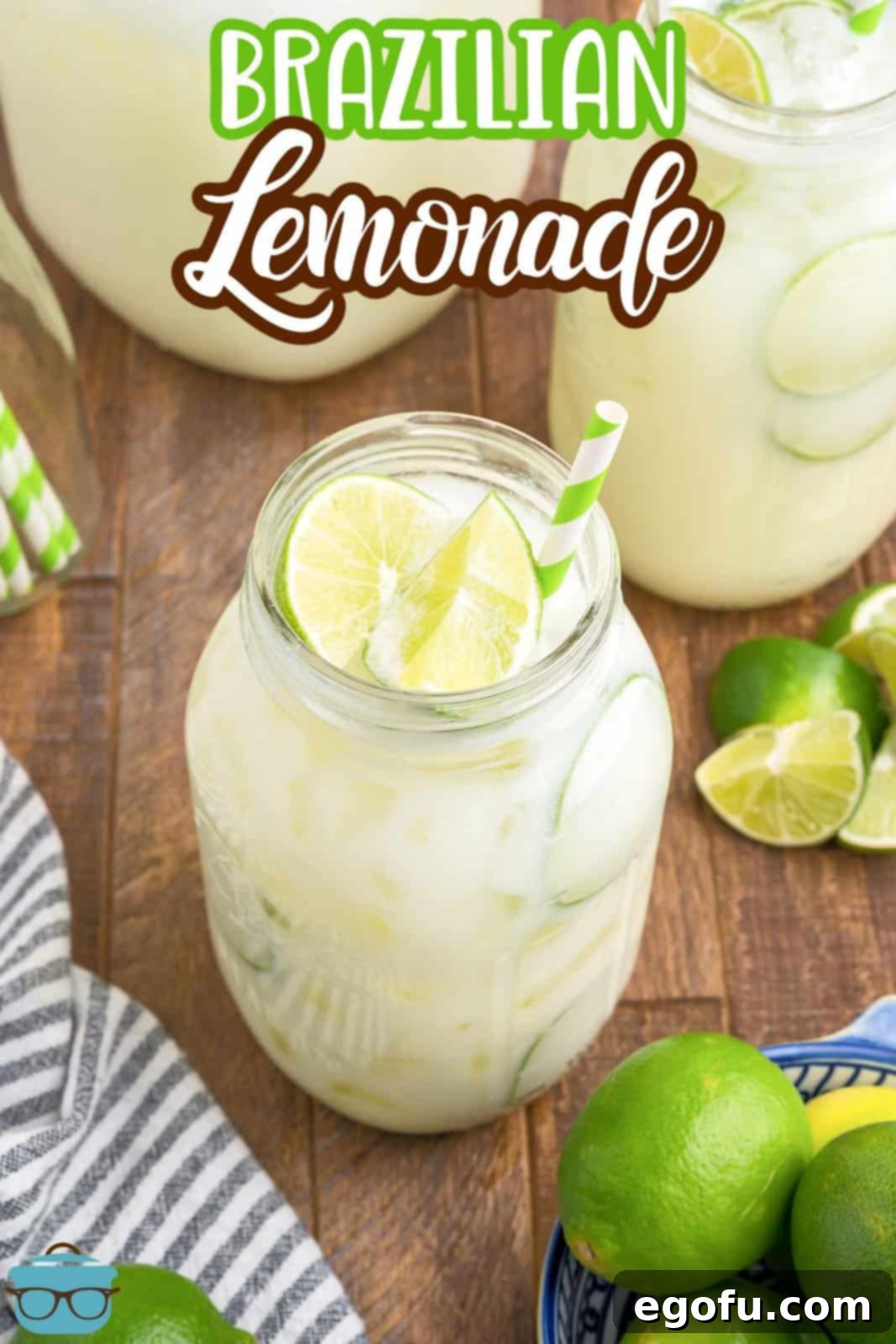 Brazilian Lemon Dream 3 Looking down on a homemade fresh Brazilian Lemonade, limonada, poured into glasses.