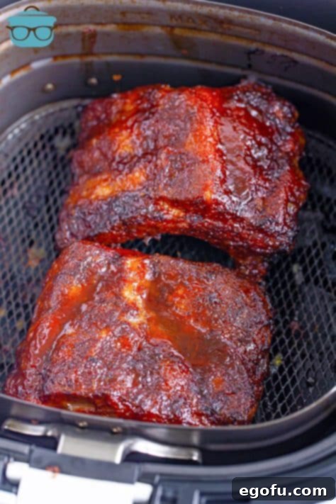 fully cooked ribs in the air fryer.