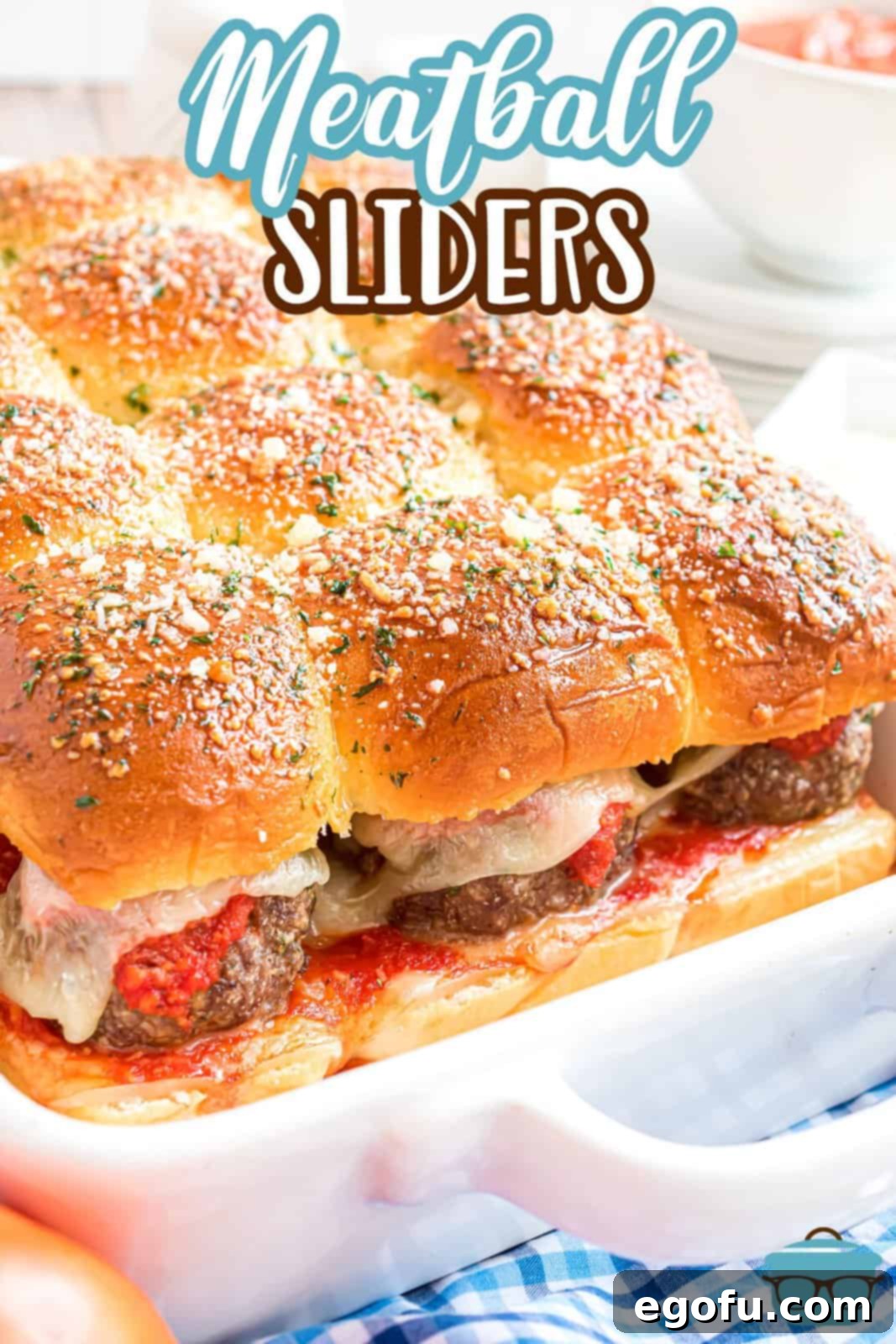 A baking dish of homemade meatball sliders. 