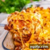 Creamy Baked Noodle Delight 10 Close up looking at a serving of Sour Cream Noodle Bake.