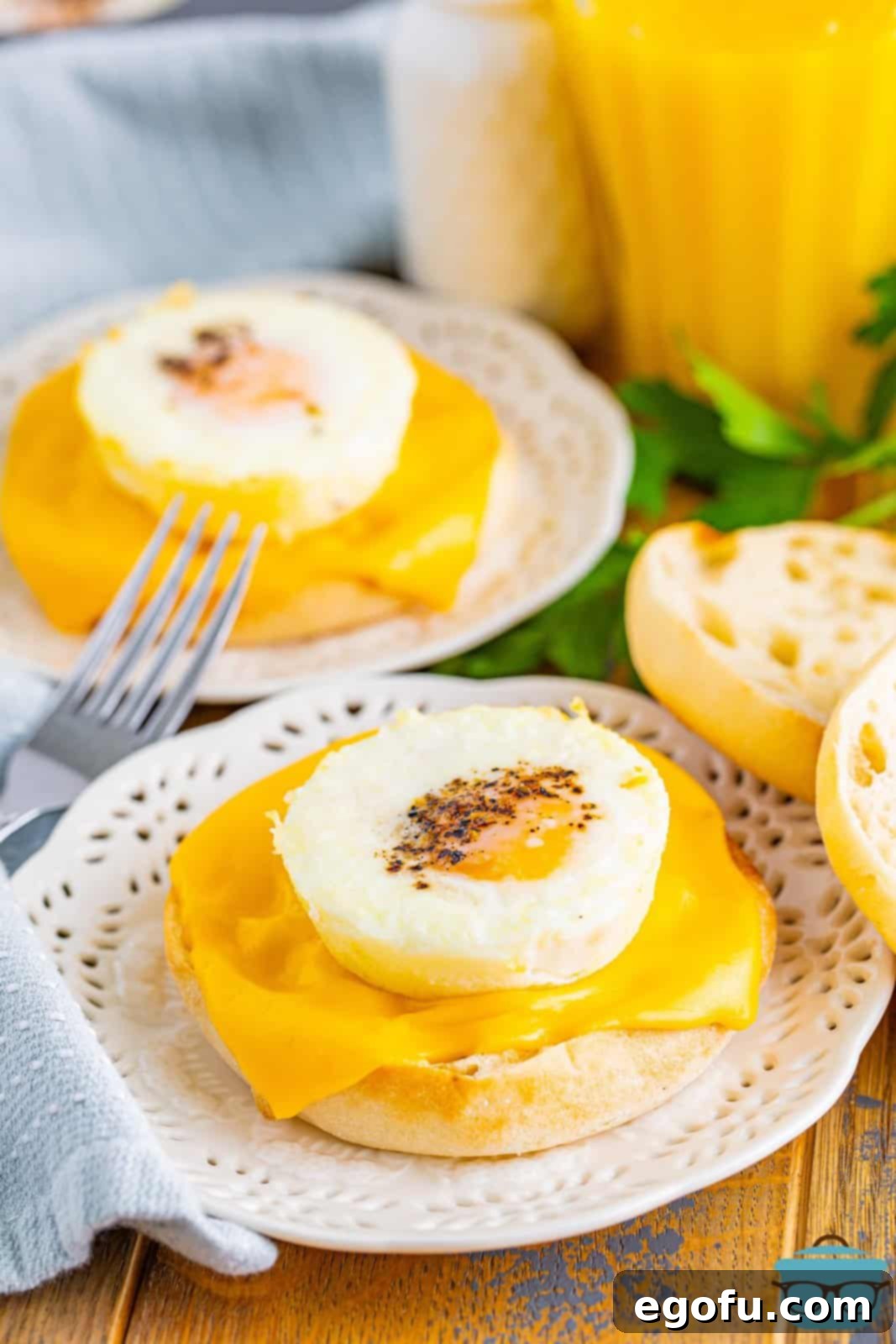 A few Golden Baked Eggs served on plates, ready for a delightful breakfast.