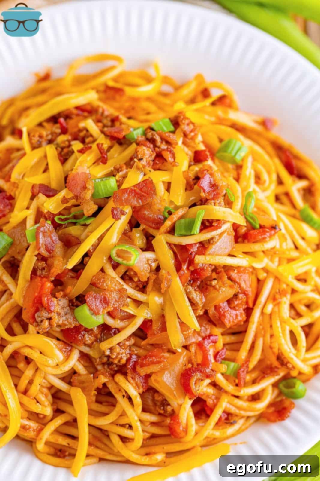 A large plate of Cowboy Spaghetti.