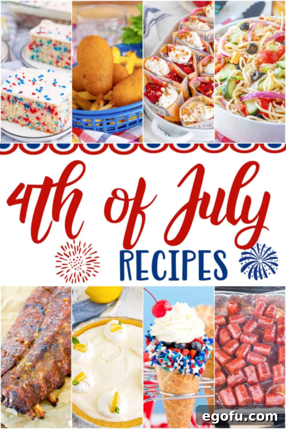 Independence Day Feast Recipes 2 A collage of various delicious and easy recipes perfect for the 4th of July celebration, including drinks, appetizers, main courses, and desserts.