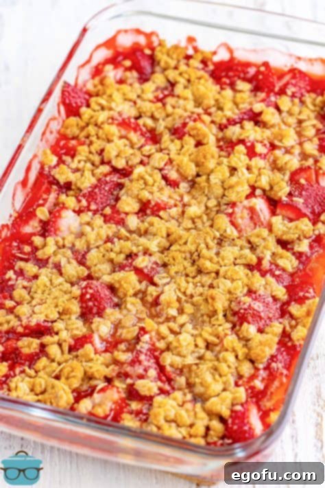 Sweet Strawberry Crumble 14 A baking dish of fresh made Strawberry Crumble.