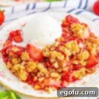 Sweet Strawberry Crumble 9 Close up looking at a dessert plate of homemade Strawberry Crisp.