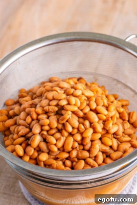 Beans being drained of the cooking liquid.