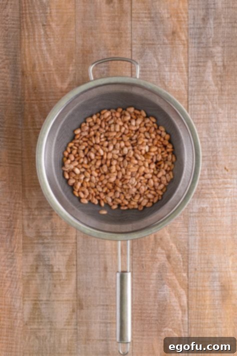 Beans in a colander.