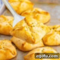 Savory Chicken Pockets 9 A close up look at a Chicken Bundle on a serving spatula.