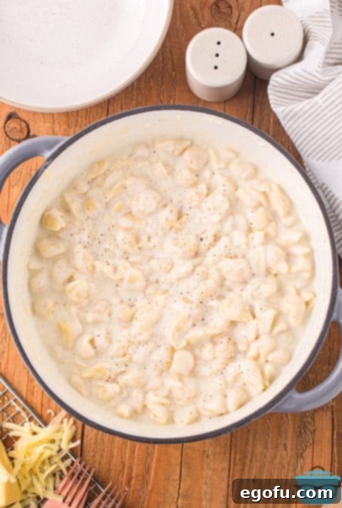 Panera's Signature Creamy Mac and Cheese 14 A pot filled with creamy white cheddar mac and cheese, with pasta and sauce perfectly mixed.