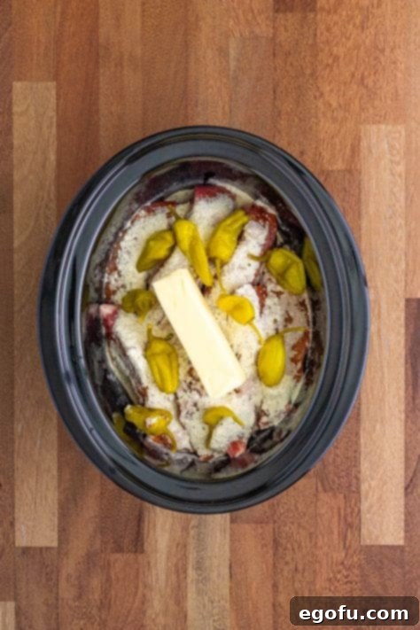 Fall-Apart Tender Mississippi Country Ribs 12 Ribs, seasoning, butter and pepperoncinis in a Crock pot.