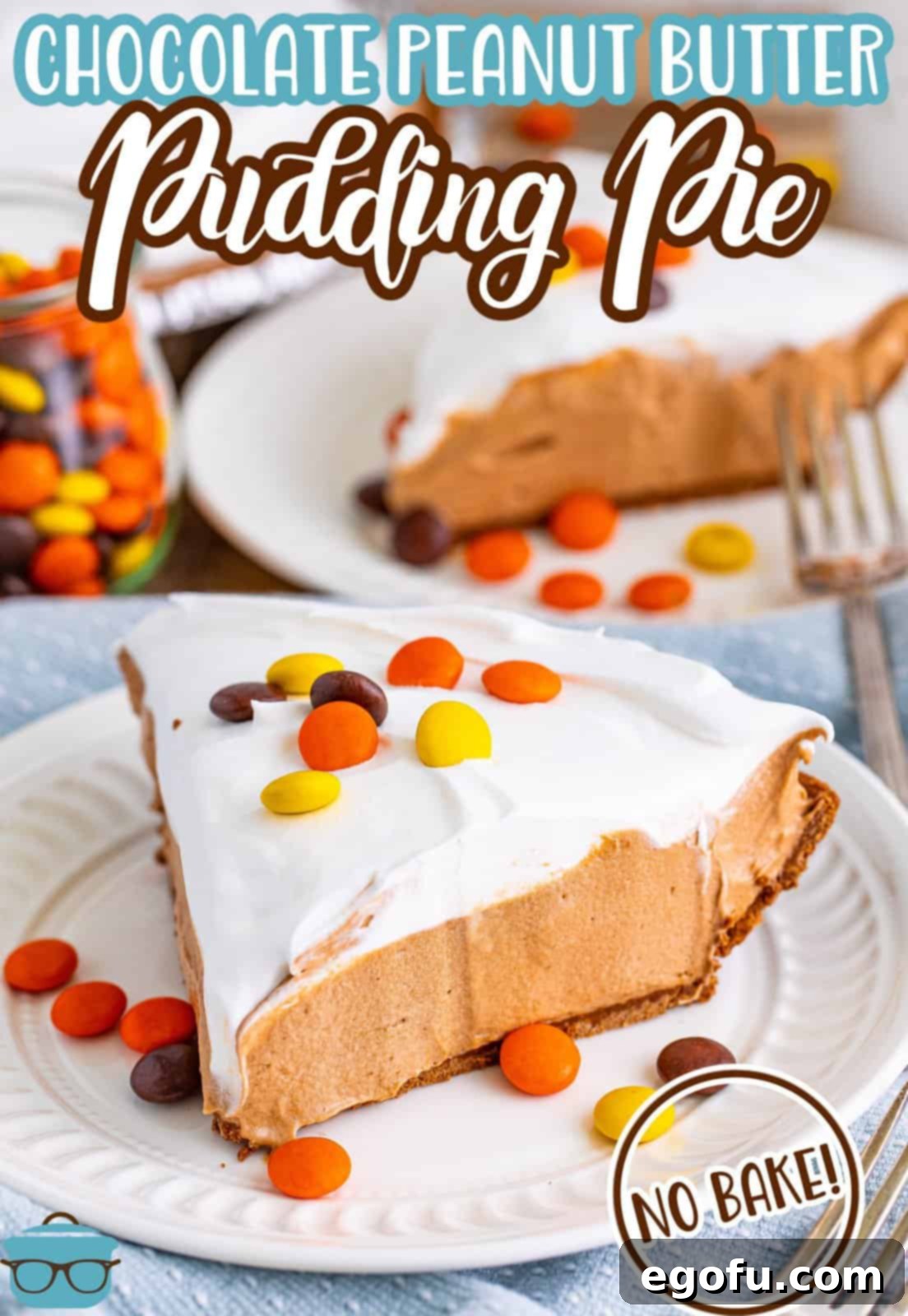 Creamy No Bake Chocolate Peanut Butter Bliss Pie 3 A perfectly sliced piece of Chocolate Peanut Butter Pie on a plate, adorned with a swirl of whipped cream and a hint of chocolate, ready for indulgence.