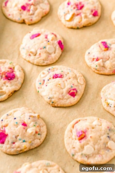 Fresh baked cookies on a cookie sheet.