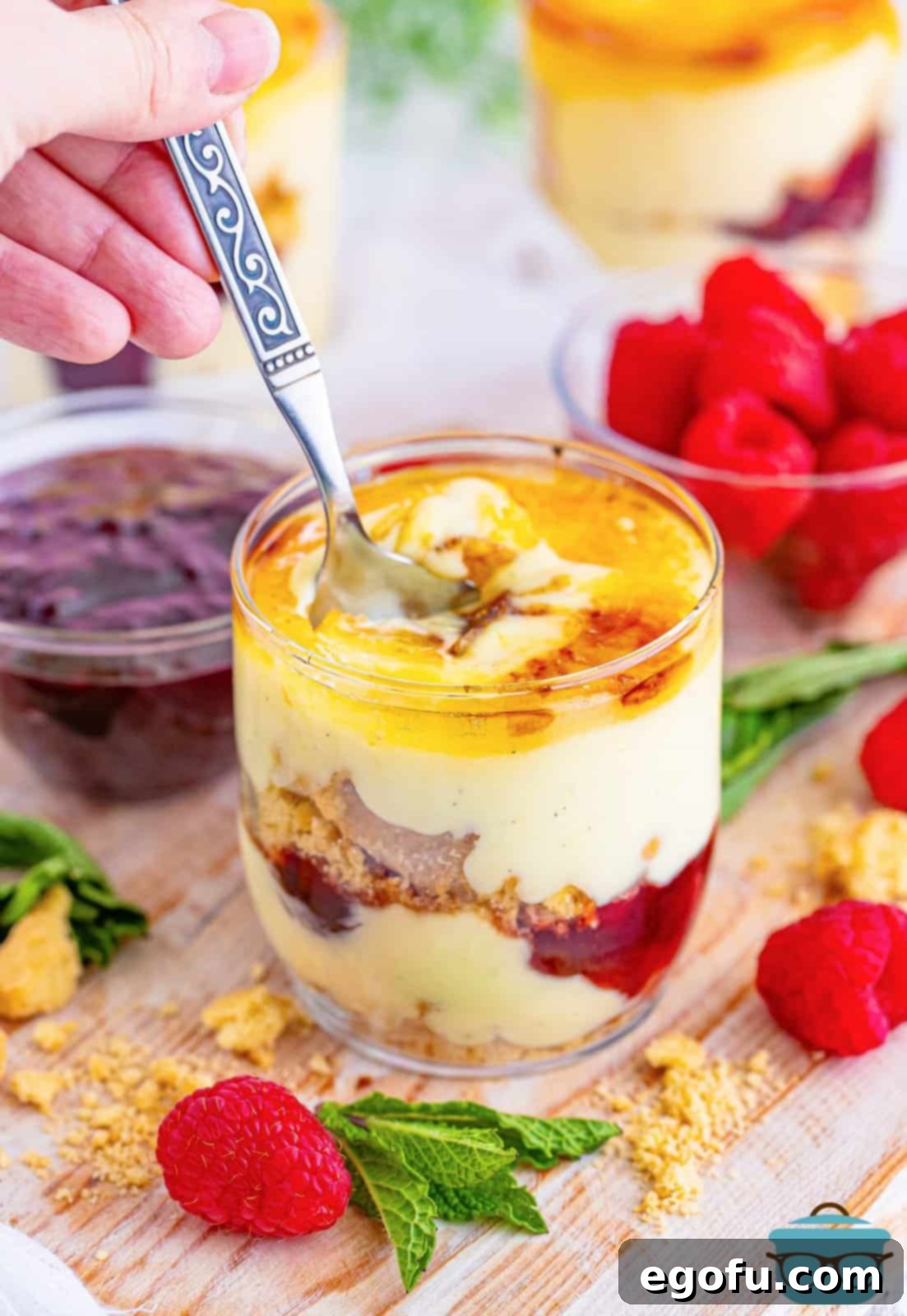 Creme Brûlée Parfaits 10 A spoon in a Creme Brulee Trifle glass.