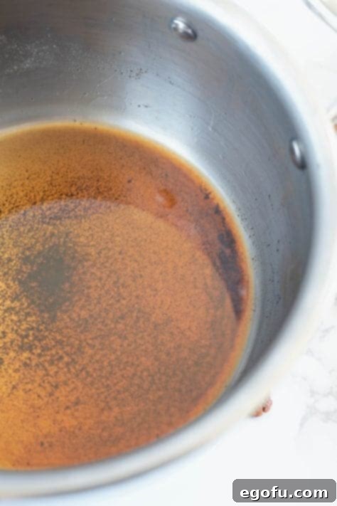 Browned butter in a saucepan.