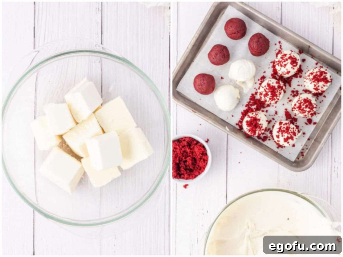 collage of two photos: vanilla candy coating pieces in a bowl; cake balls shown being dipped into melted candy coating. 