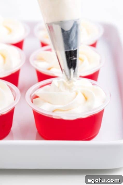 Spirited Santa Hat Shooters 13 Whipped cream on a jello shot.