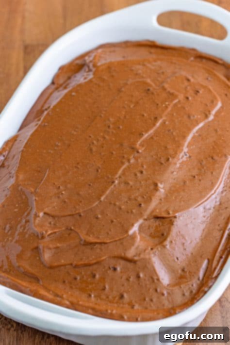 Peppermint Patty Poke Cake 13 Chocolate pudding on a chocolate cake.