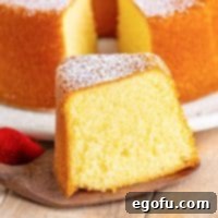 A slice of Southern Pound Cake on a serving utensil.