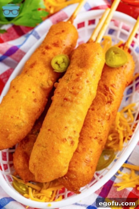 A few Jalapeno Cheddar Corn Dogs in a serving dish.