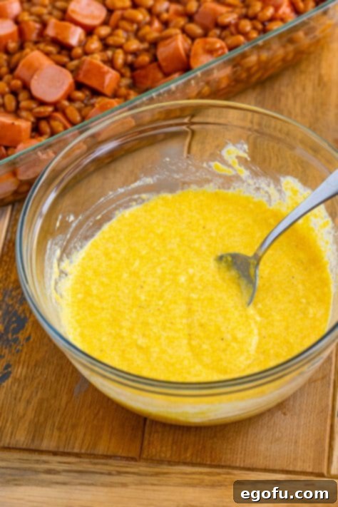 Cornbread batter in a bowl.