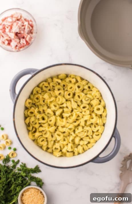 tortellini in a pot.