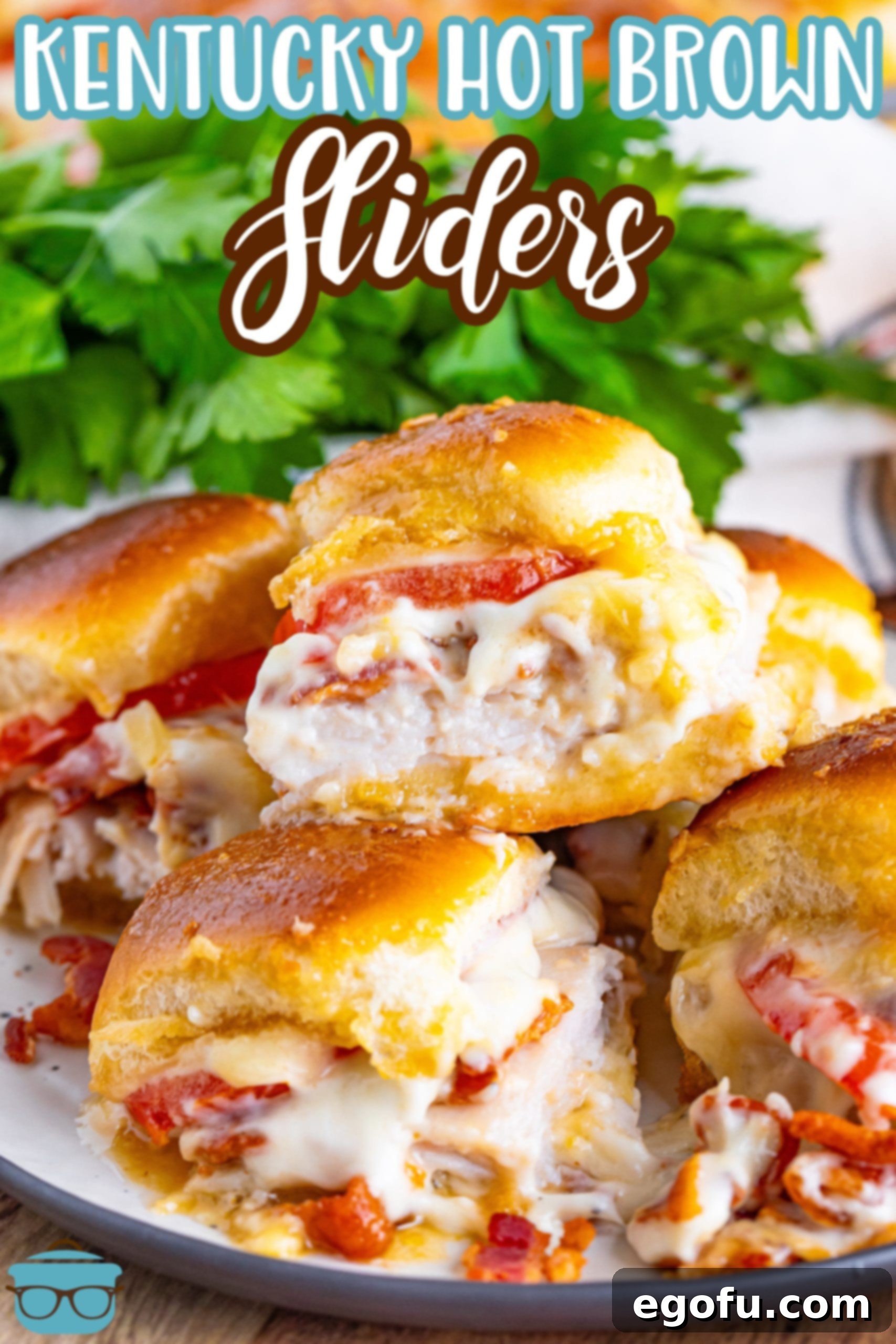 A plate of Kentucky Hot Brown Sliders. 