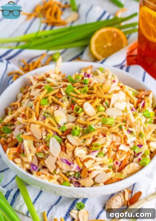 A big white bowl of Asian Slaw.