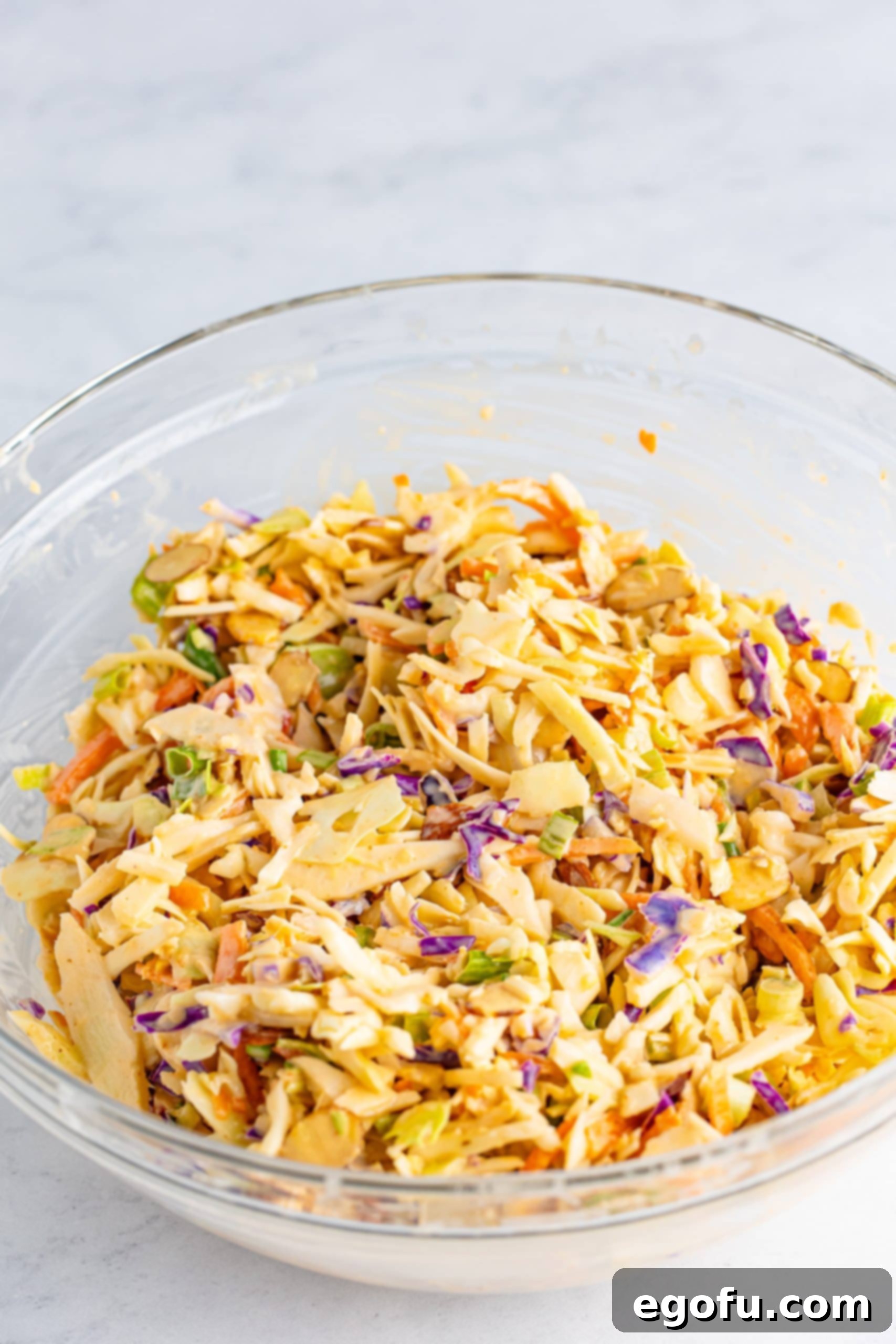 Asian slaw in a bowl that's been chilled. 