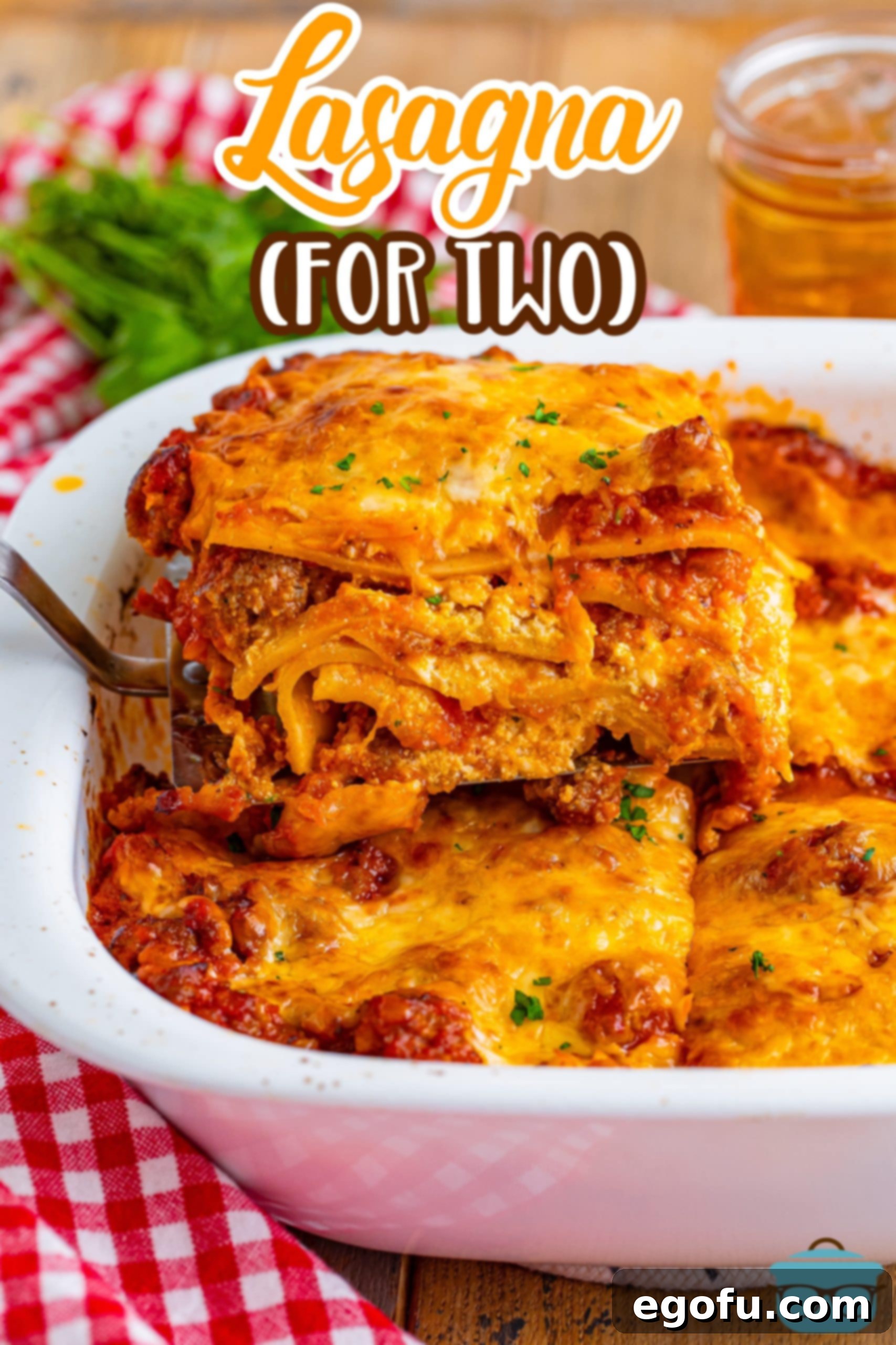 Cozy Lasagna Dinner for Two 3 A baking dish filled with pre-baked Lasagna for Two, showing the delicious layers before baking.