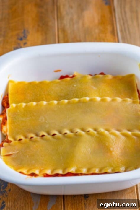 Cozy Lasagna Dinner for Two 21 Finally layer of lasagna noodles on top.