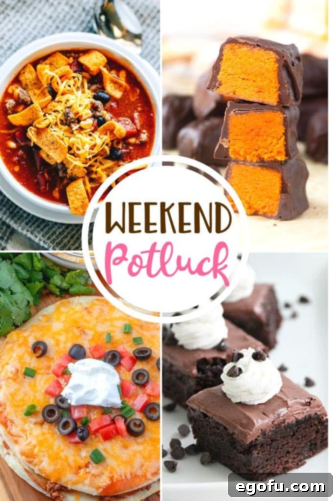 Homemade Butterfingers: Your Go-To Treat for Weekend Potlucks 2 Weekend Potluck featured recipes include: Homemade Butterfingers, Santa Fe Soup, French Silk Brownies and Mexican Pizza. A vibrant collage of delicious dishes ready for you to explore.