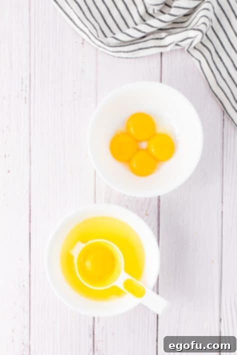 Egg yolks separated from egg whites.