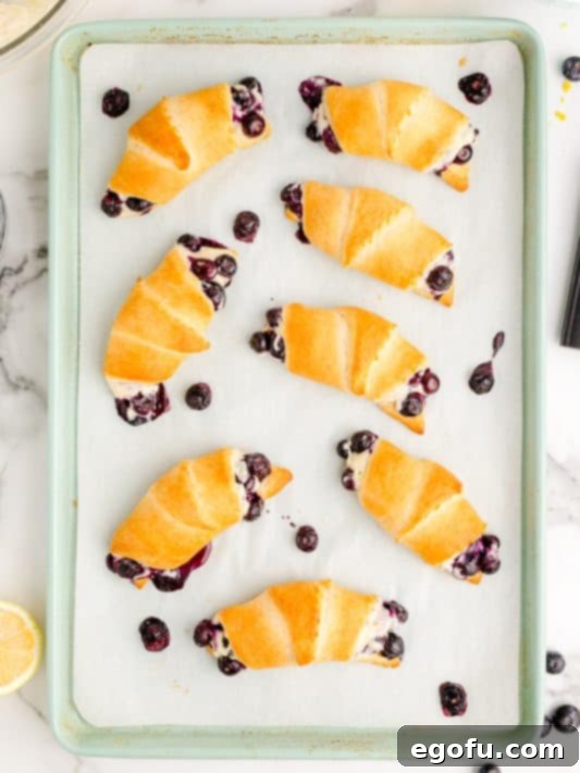 fully baked blueberry cheesecake crescents.