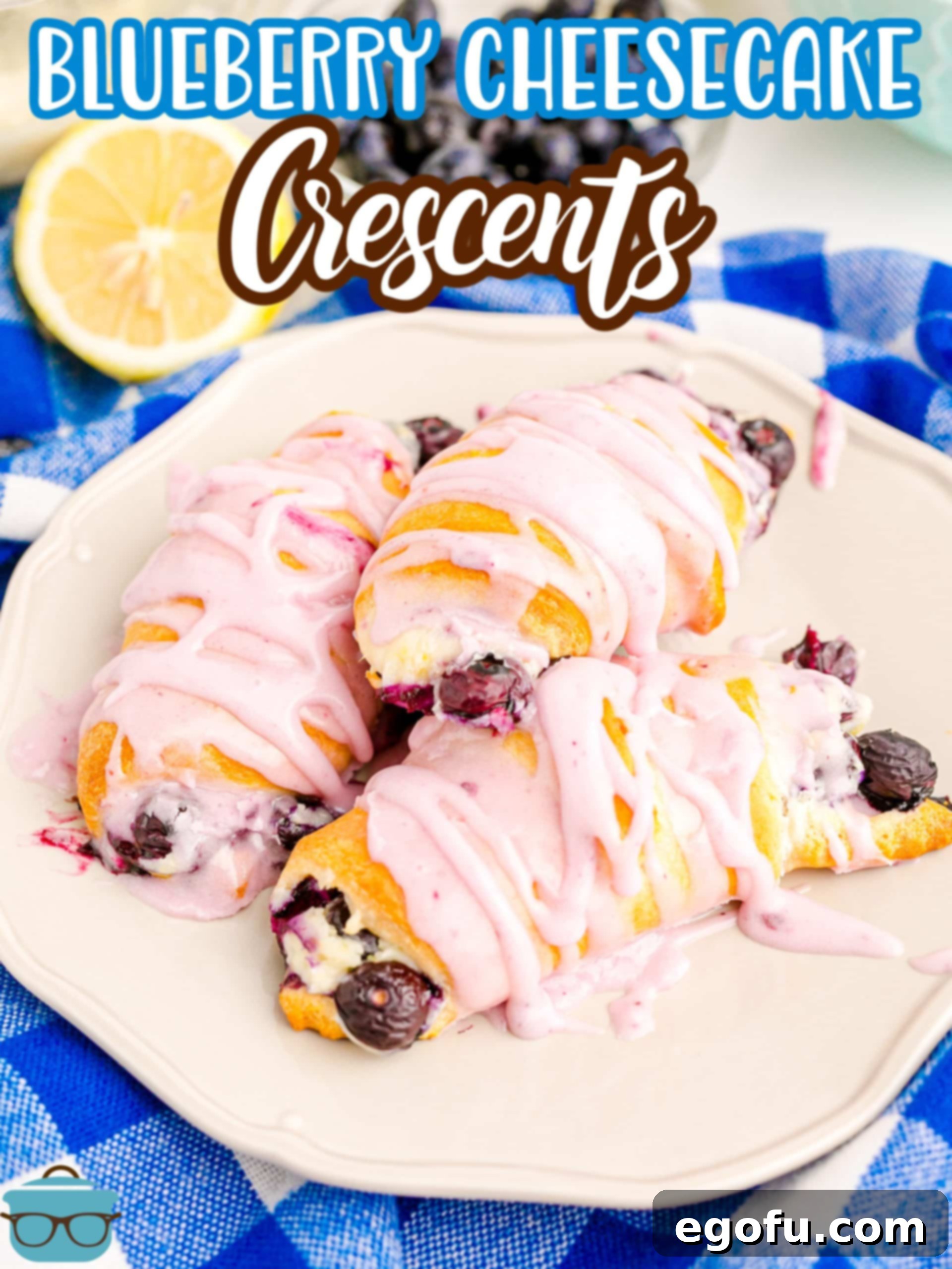 A plate of delicious Blueberry Cheesecake Crescent Rolls, garnished beautifully for dessert.
