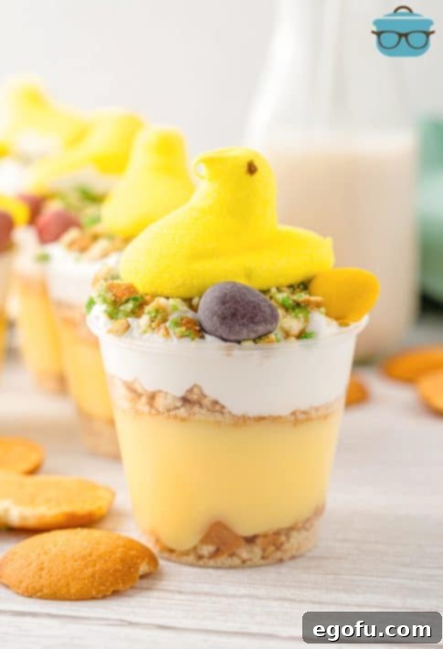 A layered Easter Banana Pudding Cup.