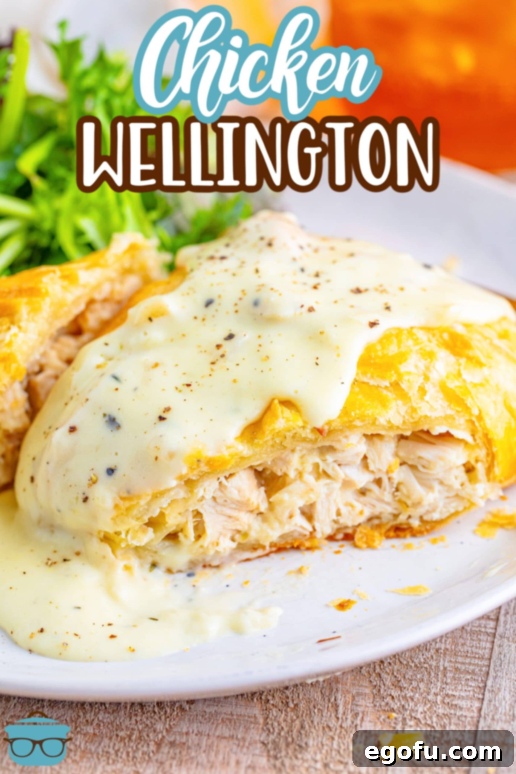 A Chicken Wellington with a bite missing. 