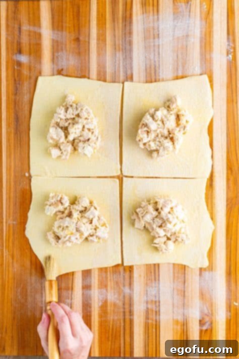 Puff pastry with creamy chicken mixture.