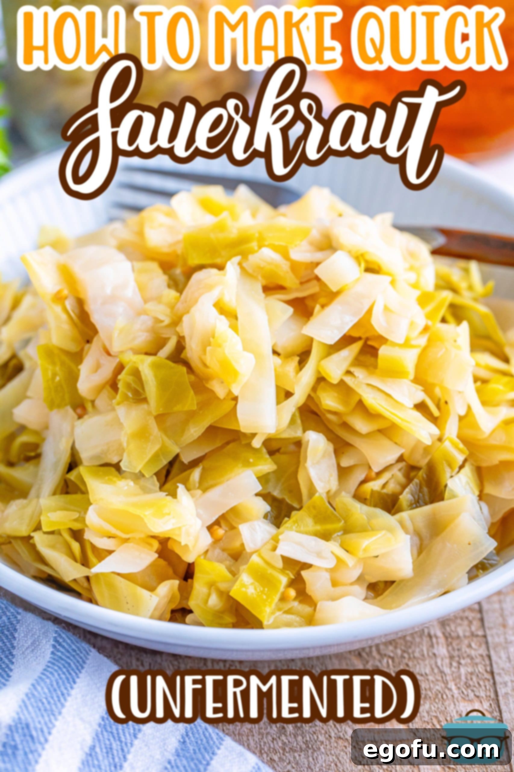 A plate with a lot of Quick Sauerkraut.