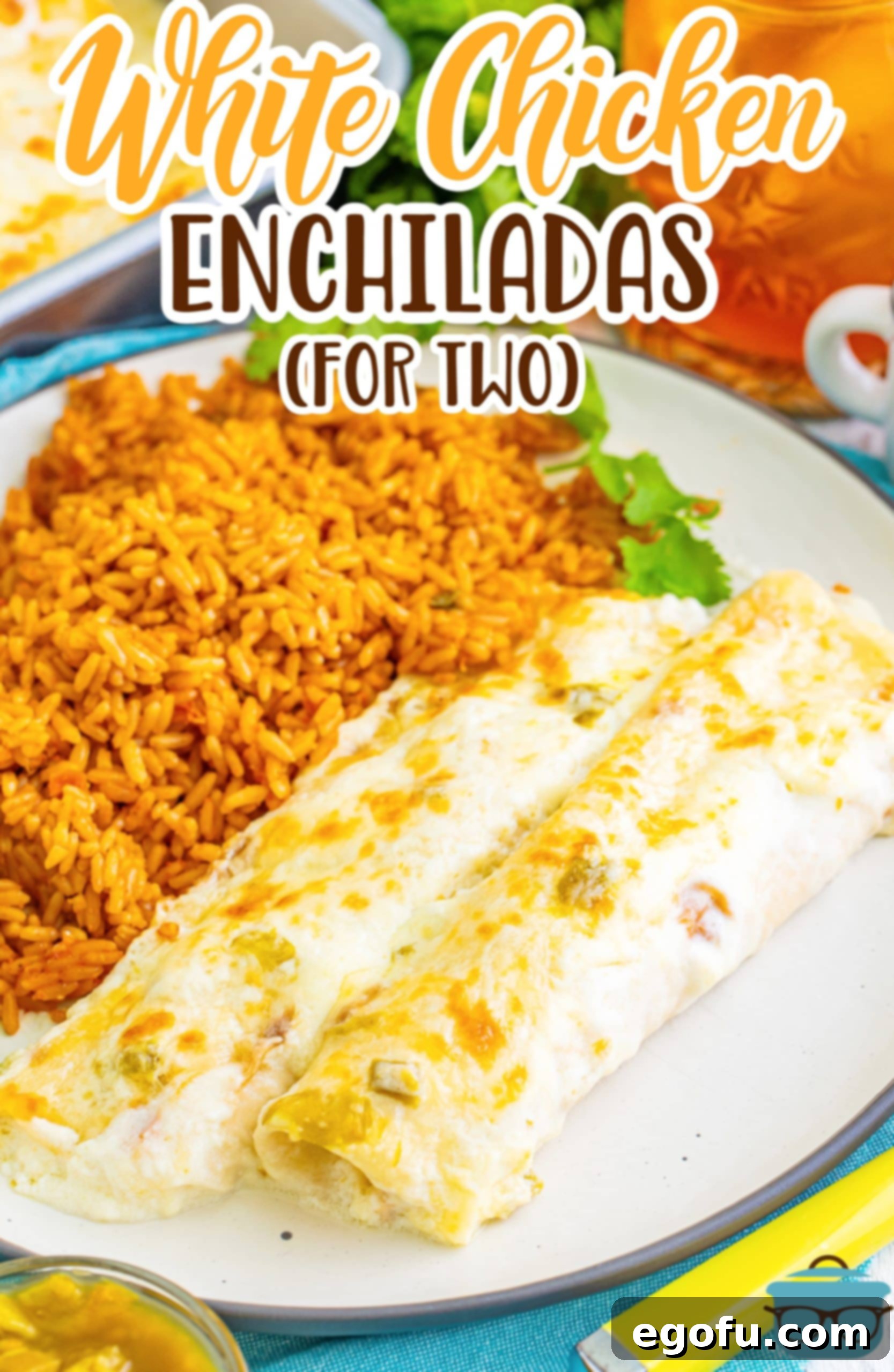 Date Night White Chicken Enchiladas 3 A plate with Chicken Enchiladas for Two