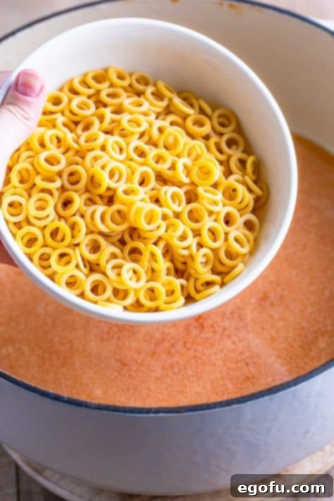 Wholesome Pasta O's 8 Pasta being added to a Dutch Oven.