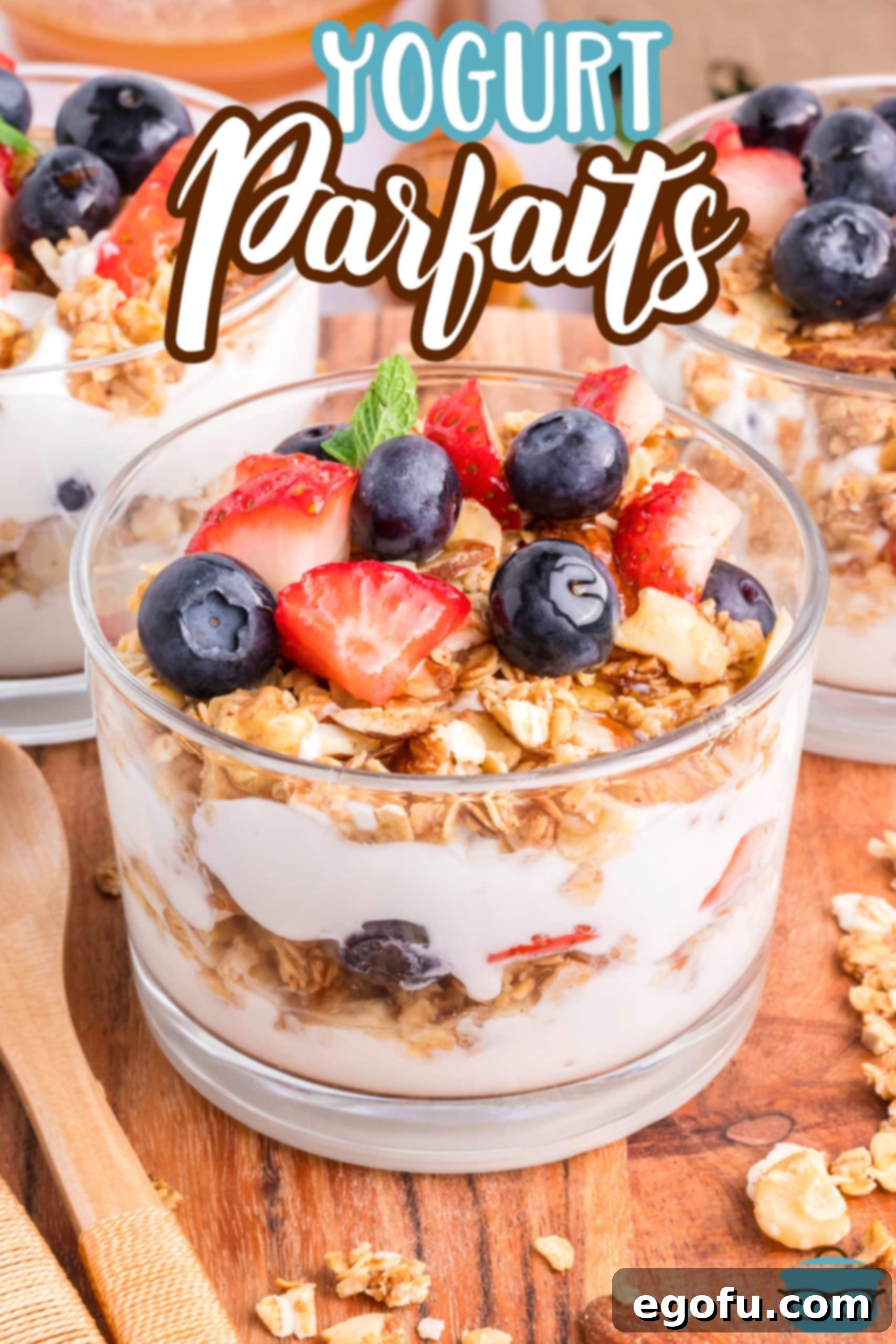 Close-up of a Yogurt Parfait with berries and granola, highlighting the delightful textures and colors.