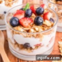 Close up on a homemade Yogurt Parfait.
