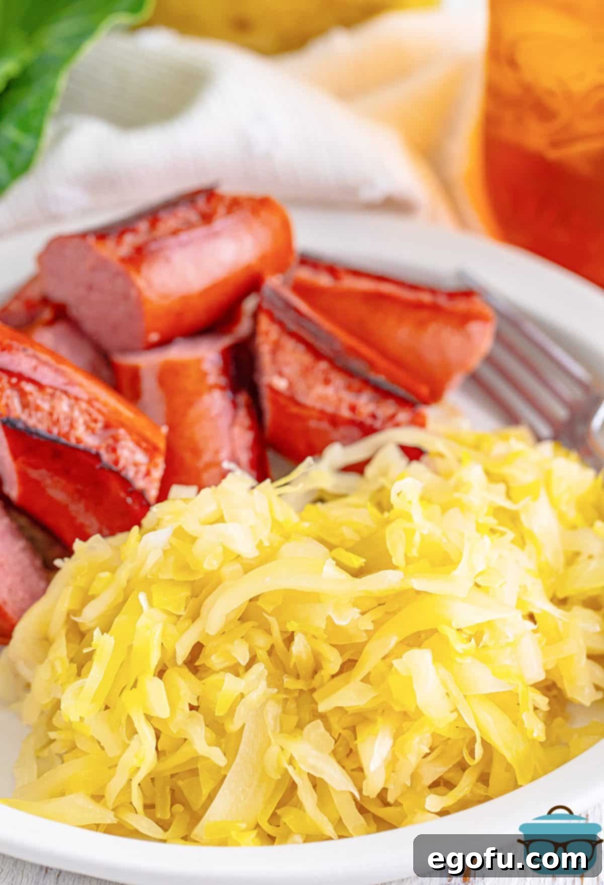 Fermented Goodness at Home 2 A bowl of Fermented homemade sauerkraut with kielbasa.