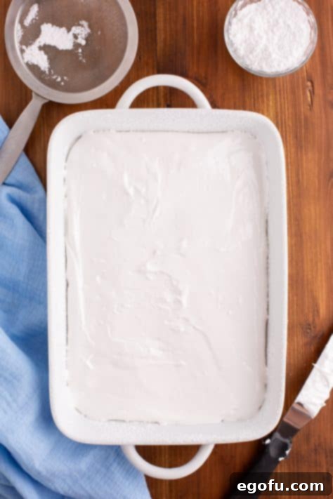 Homemade marshmallow filling in a baking dish.